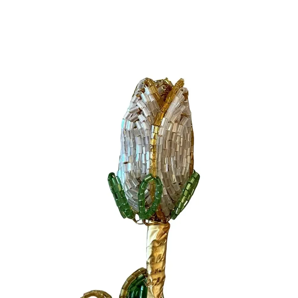Brand New Mackenzie-Childs White Rose Beaded Stems, Set of 4